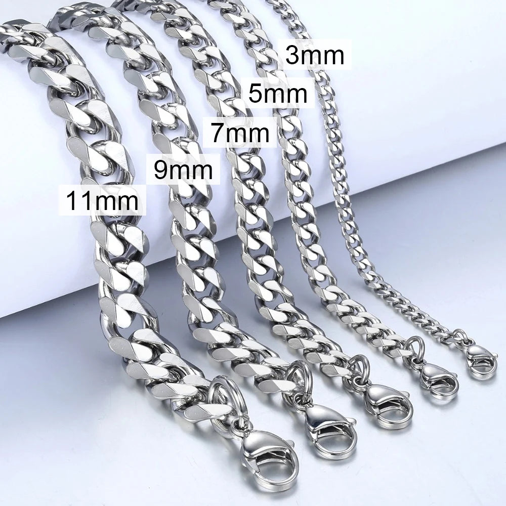 3-11mm Men's Bracelets Stainless Steel Curb Cuban Link Chain Black Gold Color Silver Color Bracelet For Women Jewelry KBM03