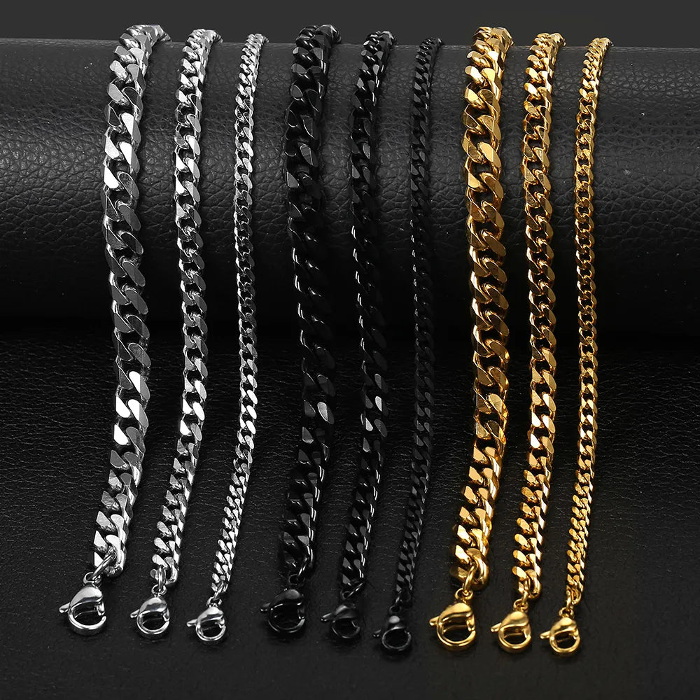 3-11mm Men's Bracelets Stainless Steel Curb Cuban Link Chain Black Gold Color Silver Color Bracelet For Women Jewelry KBM03